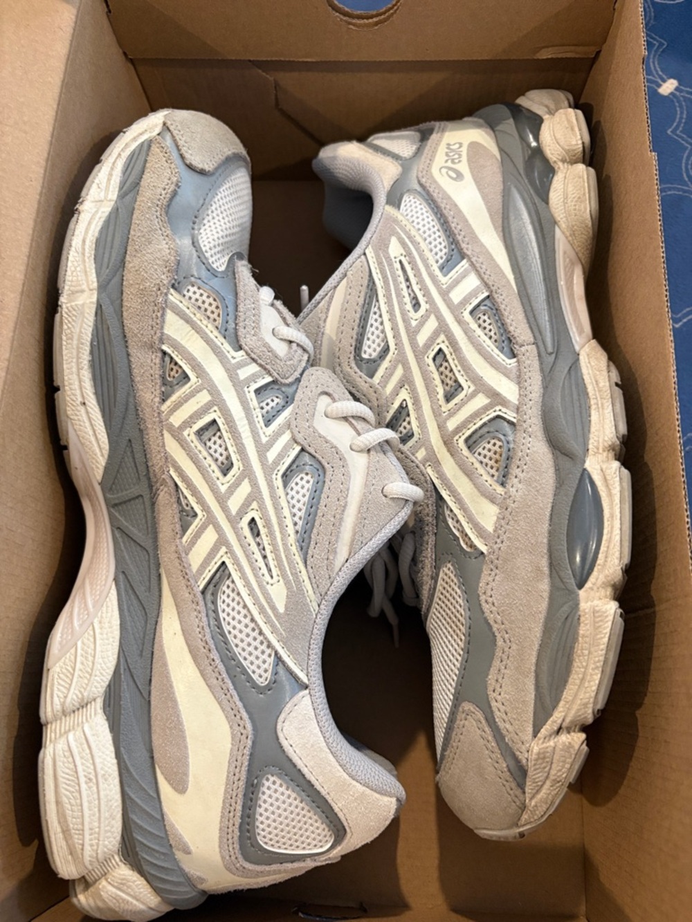Asics Gray and White Mesh Suede Running Shoes